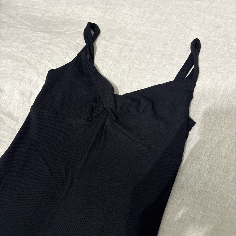 Black Ribbed Spaghetti Strap Dress